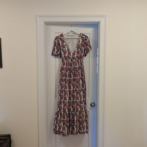 Floral V-Neck Maxi Dress - Red and White